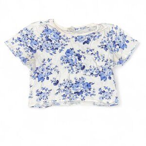 Forever 21 Cropped Floral Tee Blue Vintage Summer Top